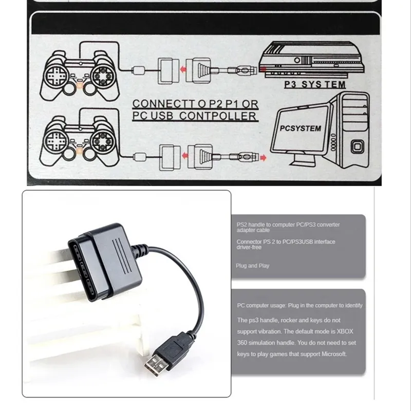 Ps2 Controller Adapter 1 Piece USB Adapter Converter Cable Games Controller Adapter for PS2 ...