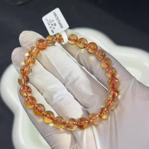 Original Natural 5A Ctrine Yellow Crystal 7mm Round Bead Wealth Women Fashion Jewelry Bracelet with Certificate