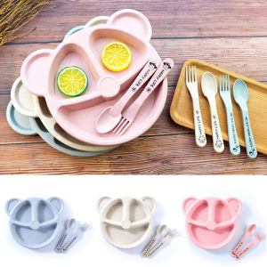 3PCS/set Anti-scald Baby Bowl Spoon Fork Set Feeding Tableware Childrens Dinner Plate