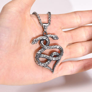 Kemstone Stainless Steel Snakes Vintage Silver Plated Male Pendant Necklace Jewelry Gift for Men