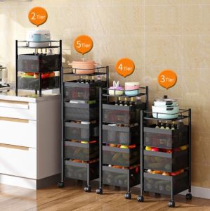 SG Local Seller Multipurpose Kitchen Storage Rack - 360 Rotatable Wheels/Multi - Layer/Multi - Tier Rotation Basket