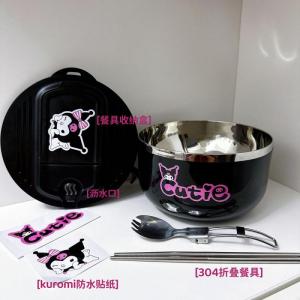 Christmas Gift Halloween Miniso Kawaii Insulation Student Rice Bowls and Chopsticks Sus 304 Kuromi Cartoon DIY Dormitory with Lid Instant Noodle Bowl