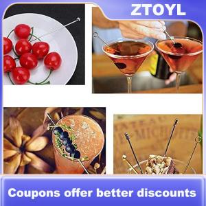 【ZTOYL】 4PCS Stainless Steel Cocktail Sticks Fruit Sticks Reusable Drink Martini Picks