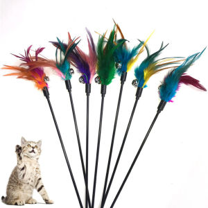 5PCS Cat Wand Toy Feather Stick Cat Toys Interactive Cat Toy Feathers Wand for Indoor Cats