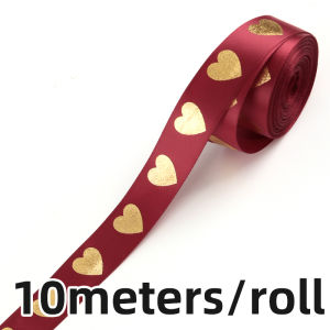 แถบผ้าหัวใจพีชทอง2.5ซม. 10ม./ม้วนออกแบบงานแต่งงานงานเฉลิมฉลองเทศกาลโรแมนติกของฝรั่งเศส