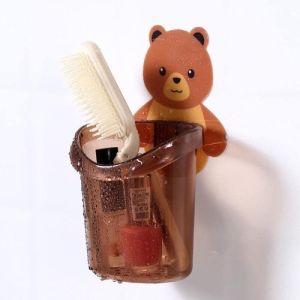 Cốc Gấu Dán Tường Để Bàn Chải Đánh Răng Hình Gấu Có Lỗ Thoát Nước Tiện Lợi