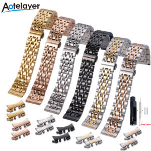 Aotelayer 12 14 16 18 19 20 21 22mm Solid Stainless Steel Band Strap Butterfly Buckle Men Women Replacement Bracelet Flat head elbow dual purpose Watch Accessories With Tools