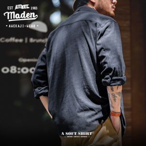 MADEN brand tooling style 2025 autumn new men young gentleman simple American casual star pattern solid color lapel shirt shoulder folded boy long-sleeved shirt
