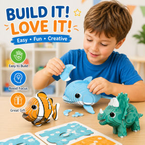 3D Puzzle Cardboard Dinosaur DIY Kit Educational Toy for Kids Creative Animal Jigsaw Puzzle