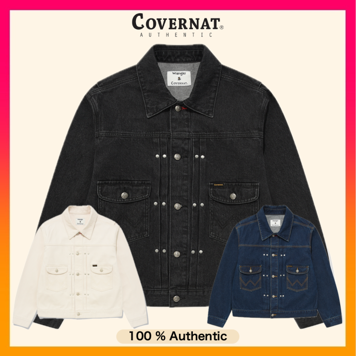 ★人気★【COVERNAT X WRANGLER】★COLLAR STUD DENIM JACKE.T★ Wrangler | Custom Cedar Ridge Leather Collar/Cuffs Denim