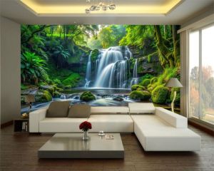 Tranh dán tường 3d thác nước hùng vĩ tranh thiên nhiên sẵn keo