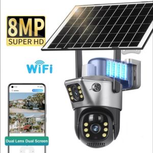 MYHYPERGEAR V380 peo Dual Lens 4g SIM Card CCTV Solar Battery Camera 4K 8MP Solar CCTV 360 Outdoor Use SIM Card Wireless Connection Phone Color Night Vision Waterproof