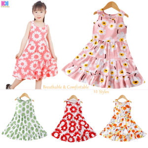 3-10ปีเด็กพิมพ์ดอกไม้แขนกุดชุดเจ้าหญิง Cool Breathable Koeran หลวมสบายๆหญิง Nightdress เด็กกระโปรงสายเอี๊ยม