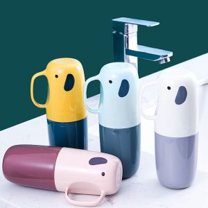 SKJK Kids Adults Portable Elephant Shaped Cartoon Box Cup Toothbrush Case Toothpaste Cover Storage Containers