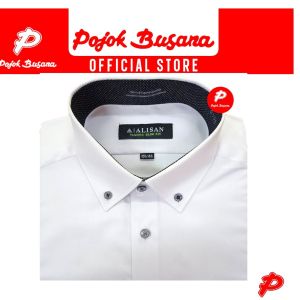 Pojok Busana Alisan Kemeja Lengan Panjang Pria Putih SLIM - DOBBY - PREMIUM - OXFORD - Kerja Kantor