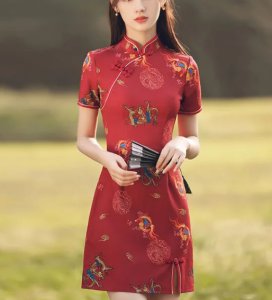 Cocoepps cdresses cho phụ nữ sườn xám 2024 旗连衣las改良 2024 Đỏ hoài cổ mới phong cách Trung Quốc sườn xám cách tân ngắn nhỏ