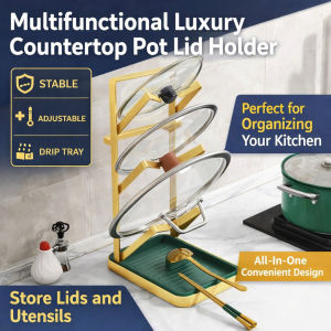 JS Multifunctional Pot Lid Rack Countertop Lid Holder Space Saving Kitchen Organizer Home Storage Solution