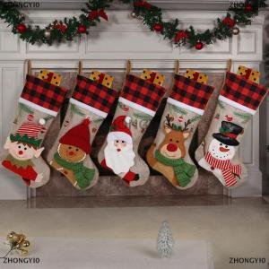 [COD] ZHONGYI0 Giáng sinh vớ giáng sinh thả Hươu Santa Snowman vải bố kẻ sọc Xmas thả kỳ nghỉ giáng sinh trang trí cho gia đình