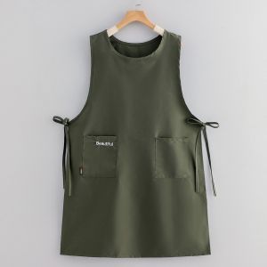 FXUP with Pockets Long Vest Apron Polyester Waterproof Painting Apron Stain Resistant Cooking Apron Kitchen Use
