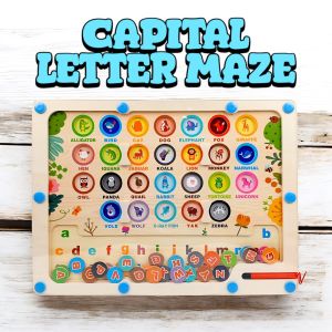 BYJ Wooden Capital Letter Maze Wooden Animal Alphabet Pairing Board Game
