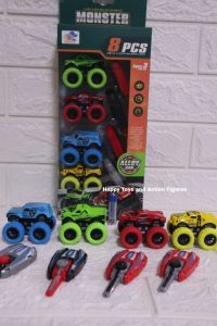 CWVS 4 PCS MONSTER TRUCK METAL RUBBER TIRE WITH 4 PCS EJECTOR TOY CAR FOR KIDS