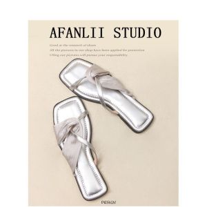 [Free Shipping] Womens Cross-Strap Sandals 2026 New Summer Style for Outdoor Wear with Skirts Gold Fashionable Versatile Flat Outdoor Slippers