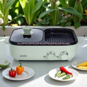 Memoo 1.5L 3in1 Hot Pot Grill Fryer Alat Pemanggang Rebus Pemanas Bakar Pakai Listrik Warna Hijau Praktis Mudah Digunakan