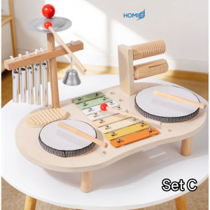 Wooden Musical Instrument Baby Toy Set (Xylophone Drums Cymbal and Tone Block)