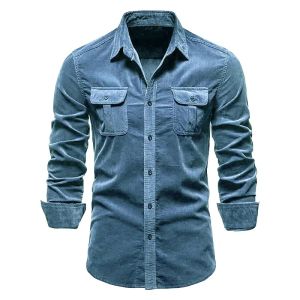 Mens New Corduroy Shirt Cotton Business Casual Long-Sleeved Coat 2026