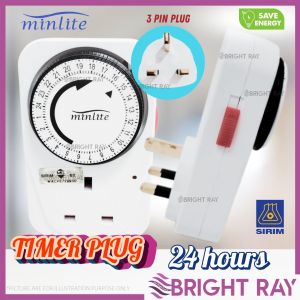 (SIRIM) MINLITE Timer Switch Plug (13A)24Hours Auto OFF Save electric/security Light Indicator Heavy-Duty Capacity 3120W
