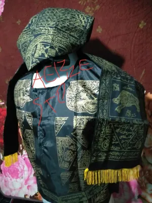 rompi ontokusumo satu set isi 4 pcs rompi selendang ikat kepala ikat pinggang kaligravi tulisan arab kuning emas