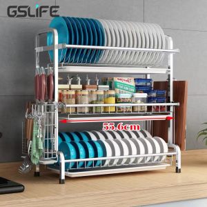 GSlife  2/3Tier Dish Rack Stainless Steel 304 Rack Pinggan Mangkuk Kitchen Dish Rack Dish Drainer Rack Storage Rack Rak Pinggan Mangkuk Besi Anti Karat碗碟置物架