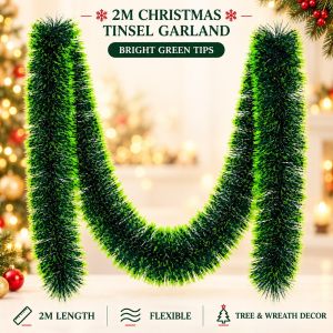 🎄SG Ready Stock 🎄2M Christmas Tinsel Garland Sparkly Xmas Tree Hanging Ribbon Wreath Home Party Decoration