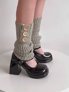 Nữ lolitas đan tất dài ngọt ngào nút làm ấm chân Harajuku Đai bó ống chân tất kiểu ủng không che bàn chân mùa đông ấm áp mắt cá chân vớ cổ cao