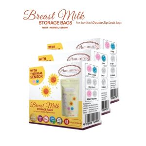3 Boxes Autumnz Breast milk Breastmilk storage bags *BPA Free *Double Ziplock *Thermal sensor Milk bags (28pcs/Box)