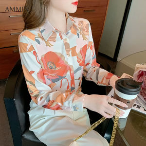 AMMIN Korean style color-blocking sweet floral print long-sleeved commuter chiffon shirt womens 2022 spring new lapel elegant blouse female ins tops