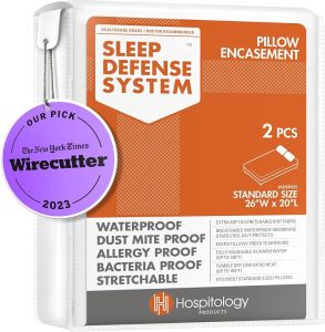 HOSPITOLOGY PRODUCTS Pillow Encasement- Zippered Bed Bug Dust Mite Proof Hypoallergenic - Sleep Defense System - Standard - Waterproof - Set of 2 - 20" H x 26" W