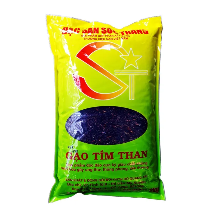 Gạo Lứt Tím Than Sóc Trăng 2kg Gạo Ông Cua Cơm mềm dẻo, mùi thơm đặc trưng