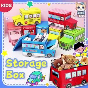 JECT Children School Bus Style Foldable Storage  Kids Ottoman Toy Cartoon Basket Books Organizer