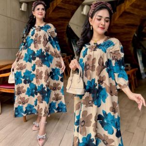 DASTER FUJI PANJANG SEMATA KAKI RAYON ADEM FUJIDRESS JUMBO SEKDRESS IBU MUDA LONGDRESS LENGAN 3/4
