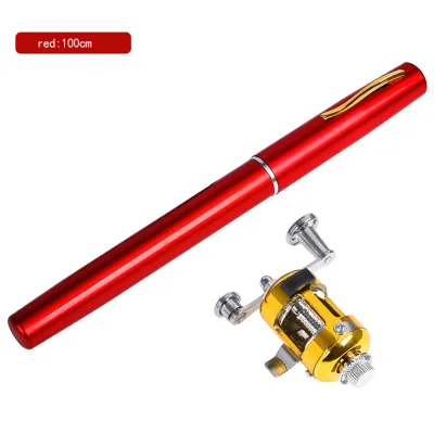 LO【Hot sale】Portable Pocket Telescopic Mini Fishing Pole Pen Shape Folded Fishing Rod With Reel Wheel