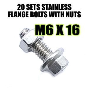 20 Sets High-Quality Stainless Steel M6 Flange Bolts with Nuts M6x16/M6x20 SUS-304 New