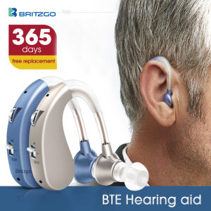 BRITZGO Hearing Aid Hearing Amplifier Noise Reduction 2 Channels - Recargeable Deaf Sound Amplifier Behind VHP1204 Silver Blue