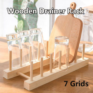7 Grids Bamboo Wooden Dish Rack Plates Holder Kitchen Storage Drainer Rack Organizer Display Stand