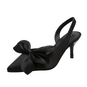 WomenS Summer New High-Heeled Sandals With Satin Bow And Flower Design Closed Toe And Open Back