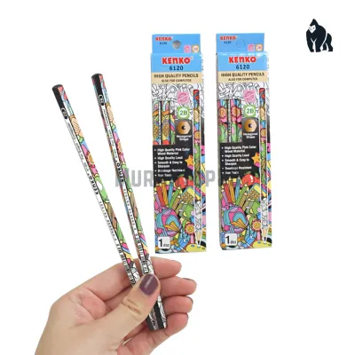 Pencil 2B Kenko 6120 Motif Doodle / Pensil Kayu Komputer Ujian Hexagonal Lusinan Grosir [1 BOX isi 12 PCS]