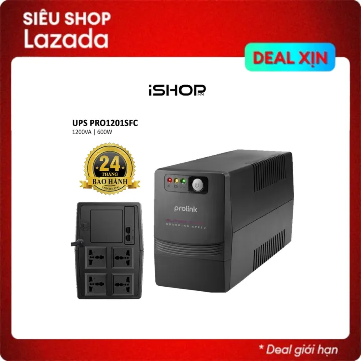 Bộ lưu điện UPS Prolink PRO1201SFC, 1200VA, 600W, sạc siêu nhanh, ổn ...