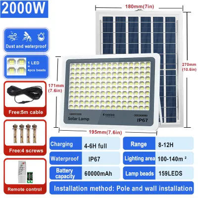 12000W Lampu Solar Solar Outdoor Light Waterproof Super Battery Life Solar Light Outdoor Auto On/Off LED Solar Outdoor Light Free Solar Panel with Remote Control Solar Spotlight Outdoor Solar Led Outdoor Light Suitable for Patios Garages Verandas