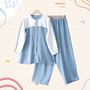 Setalan anak perempuan kancing depan aktif 3-13 tahun / baju setelan anak assyfa kids crinkle airflow