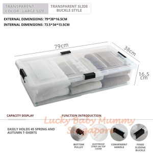 Transparent Underbed Storage Box with Wheels/Large Capacity Storage Box Dual-Open Lid